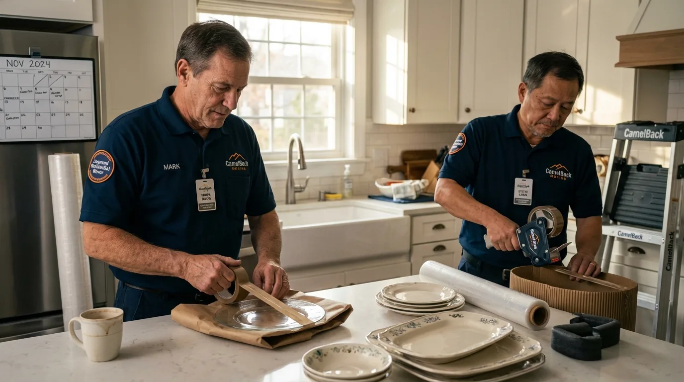Professional crew packing kitchen dishware in Travelers Rest, SC